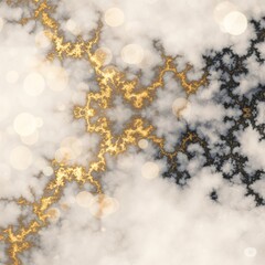 Golden fractal veins running through marble texture with bokeh effect