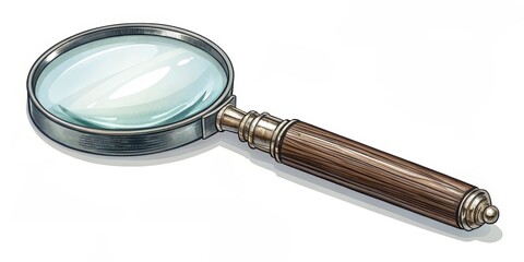 Vintage Magnifying Glass Watercolor, Research ,Discovery