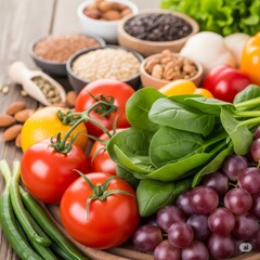 Fresh organic vegetables and superfoods promoting healthy eating habits