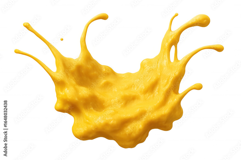 Poster yellow paint splashing, forming dynamic abstract shape on transparent surface