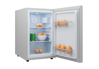 Isolated Mini Fridge with Eggs Inside