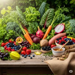 Fresh organic fruits and vegetables promoting healthy eating habits
