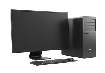 Isolated Modern Desktop Computer Set with Black Monitor and Tower