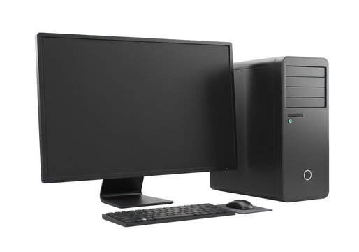 Isolated Modern Desktop Computer Set with Black Monitor and Tower