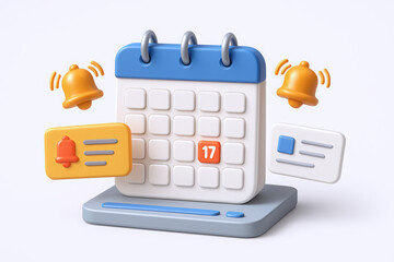 Colorful 3D calendar with notification icons, symbolizing reminders and organization.