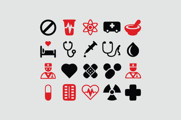 Set Medicine and Health flat icons. Collection health care medical icons  vector.