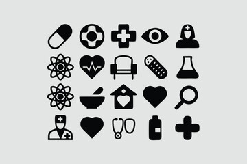 Set Medicine and Health flat icons. Collection health care medical icons  vector.