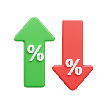 3d up and down percentage arrows isolated on transparent background