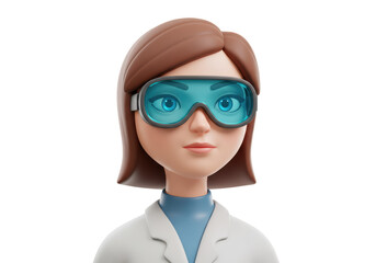 Isolated Serious Woman Scientist with Safety Goggles