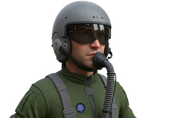 Isolated Serious Pilot Wearing Helmet and Oxygen Mask