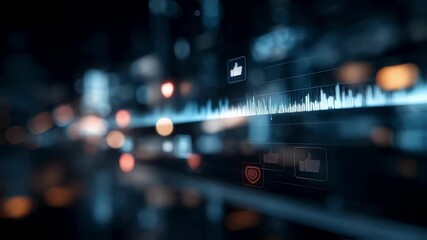Medium shot of a smart audio moderation tool displaying realtime harmful speech detection with blurred social media interaction icons in the background to convey online community - Powered by Adobe