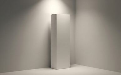 Rectangular White Box Placed Vertically In Corner Scene With Soft Spotlight With Effect