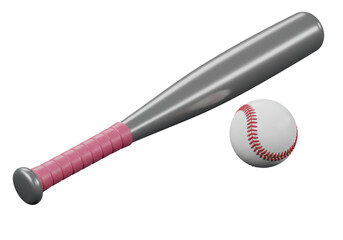 Isolated Baseball Bat and Ball on White