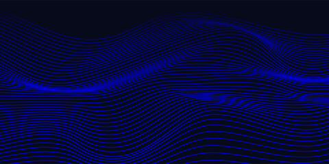 Abstract glowing wave lines on dark blue background. Dynamic wave pattern. Modern flowing wavy lines. Futuristic technology concept. Suit for banner, poster, cover, brochure, flyer, website