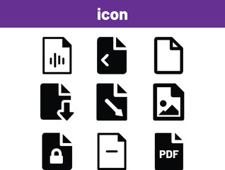Nine black document icons on white background file