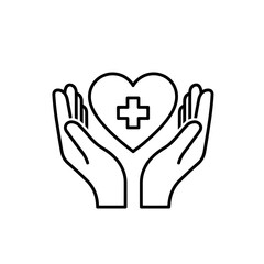 Obraz premium Hands holding a heart with a medical cross inside, symbolizing healthcare, medical assistance, and compassionate care, isolated on white background