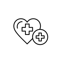 Obraz premium Heart symbol with a plus sign and a circle with a plus sign, representing healthcare, medical assistance, and wellness, isolated on white background