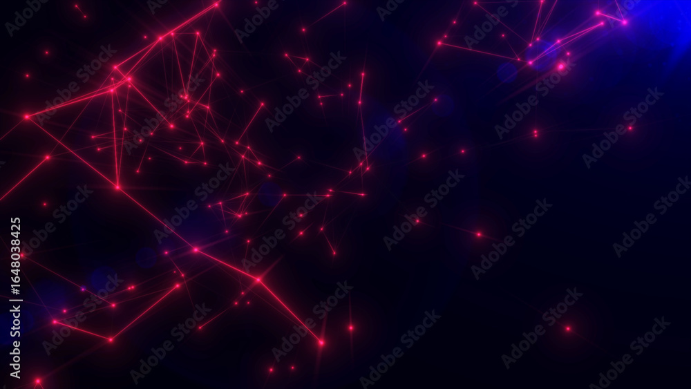 Poster luxury blue plexus background. modern technology background of shining flowing lines and dots. red d