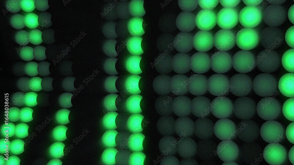 Poster futuristic dots pattern on dark background. green glowing music wave with grain effect. big data dig