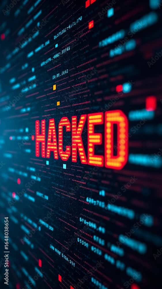Aufkleber system warning hacked alert, cyberattack on computer network. cybersecurity vulnerability, data brea