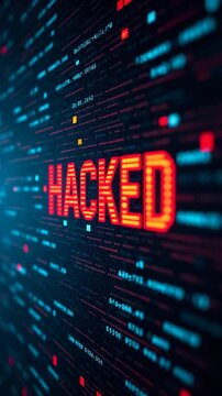 System warning hacked alert, cyberattack on computer network. Cybersecurity vulnerability, data breach, illegal connection, compromised information concept. Malicious software, viruses danger.