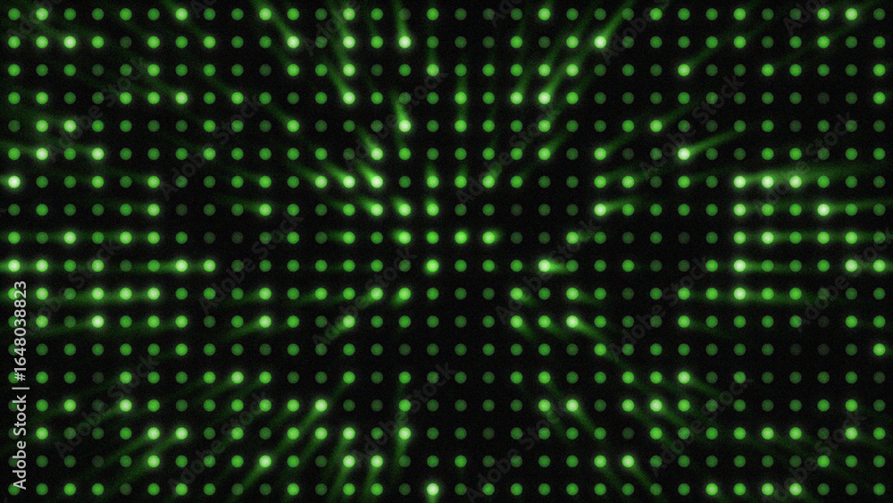 Poster 4k halftone circular animated pattern on black background. green small circles grid. grain effect. o