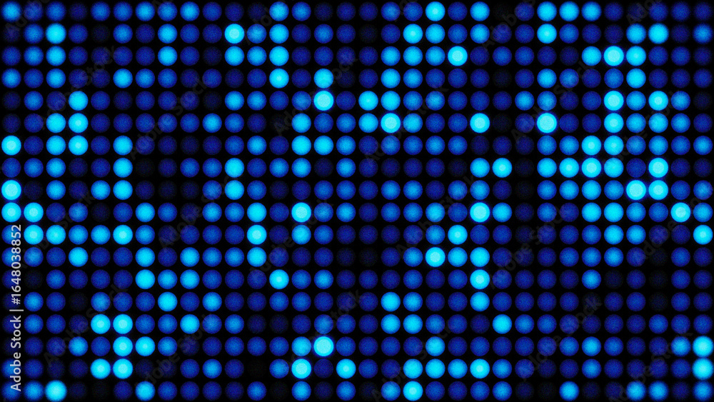 Poster blue digital electronic flickering light circles in grid pattern, abstract background animation