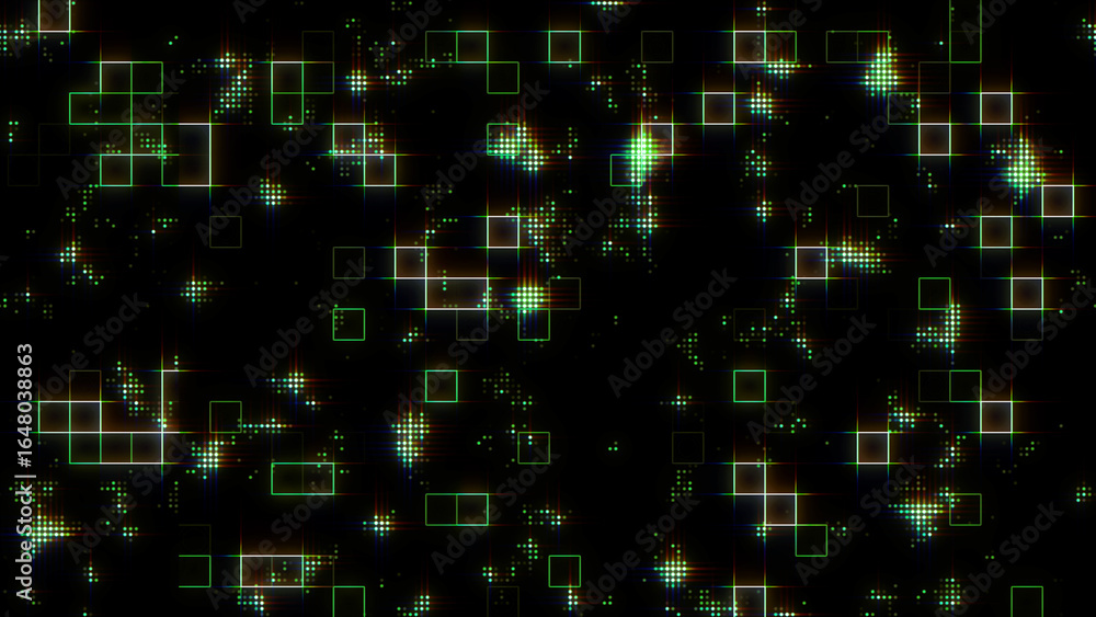Poster bright mosaic. annotation of the green shining led background with points of movement. technological