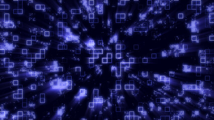 Dark glowing blue neon animated square shapes background.
