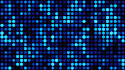 Obraz premium Blue digital electronic flickering light circles in grid pattern, abstract background animation
