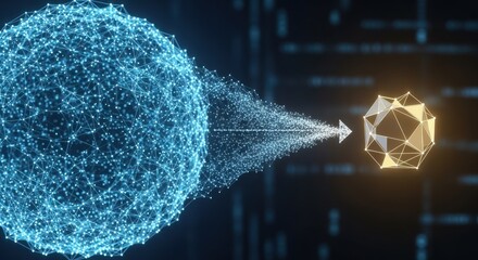 A conceptual illustration of a large complex AI model being distilled into a smaller more efficient version symbolizing the process of making artificial intelligence models lighter