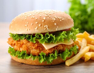 Crispy Chicken Burger  Fries.