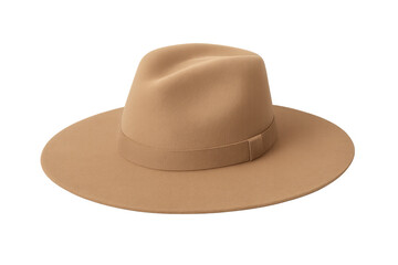 Classic beige fedora hat with transparent background