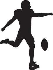 Obraz premium Black silhouette of a football player kicking a football american football athlete