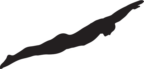 Black silhouette of a person diving into water with arms extended forward swimmer