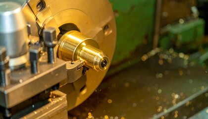 Close-up of a metallic machine tool.  Industrial machinery in action