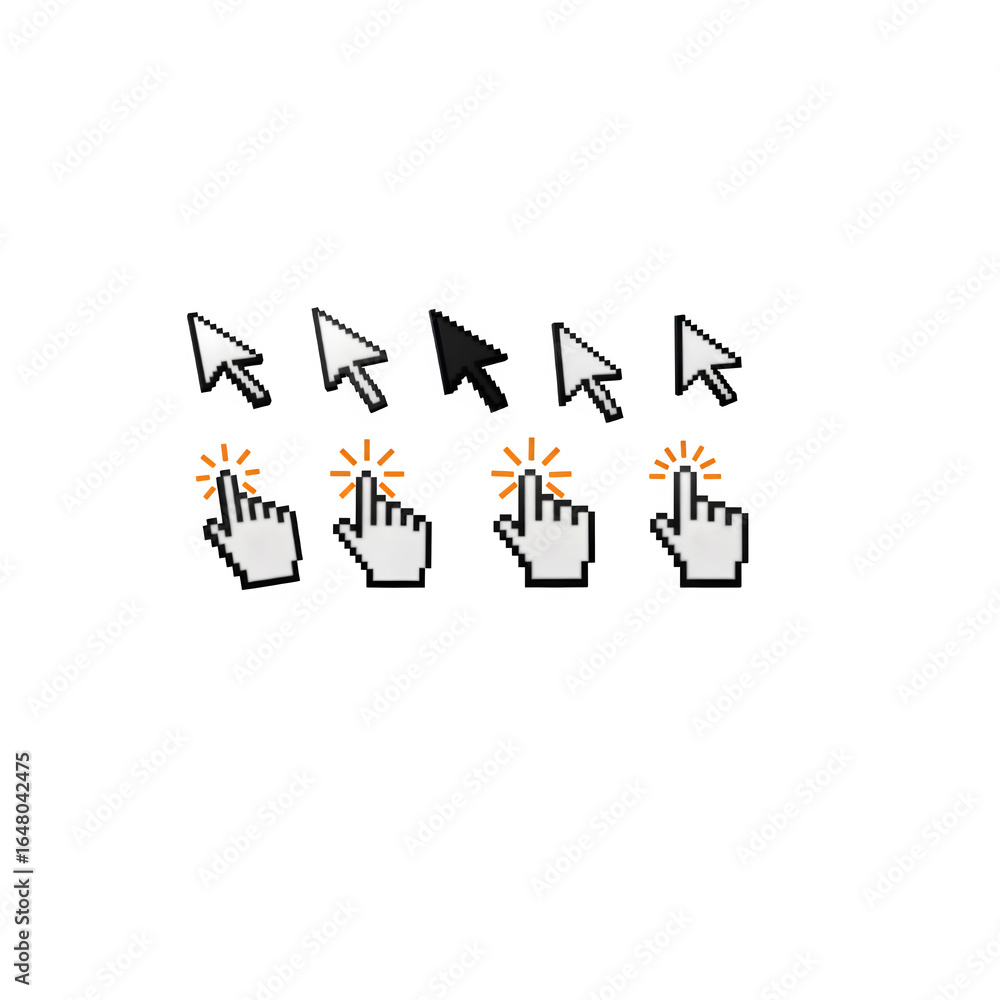 Fototapete computer mouse click cursor png set – pixelated & 3d hand pointer icons – isolated on transparent ba