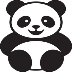 A simple black and white cartoon illustration of a panda sitting upright with a happy expression