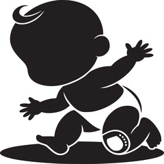 A silhouette of a baby crawling with a diaper on a white background in a simple vector style