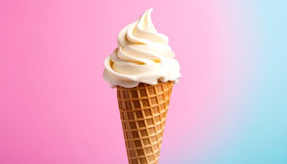 Creamy vanilla soft serve ice cream cone
