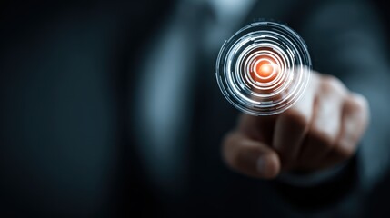 Businessman interacting with virtual interface on digital screen, showing financial data analytics graph, modern stock market analysis