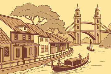 Obraz premium Palembang, Indonesia – A Sumatran city with river culture and spicy cuisine.