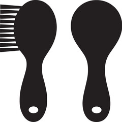 Two black silhouette hair brushes one with bristles isolated on a white background in a minimalist style