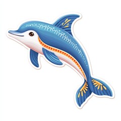 Obraz premium Playful Blue Dolphin Illustration with Yellow and Red Accents