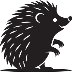 Silhouette illustration of a standing hedgehog with quills on a white background design art