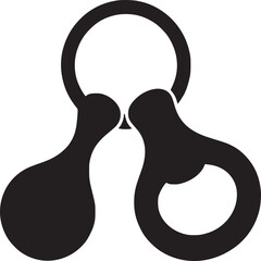 An abstract black and white design featuring interconnected circles and teardrop shapes on a white backdrop