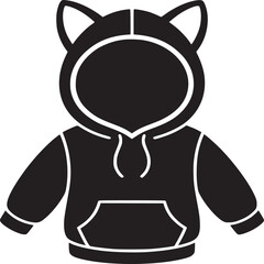 Silhouette of a black hoodie with cat ears and a pocket on a white background in simple style