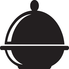 A simple black and white illustration of a covered serving dish on a white background design element