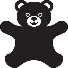 A simple black teddy bear illustration with white background and rounded features and outstretched arms