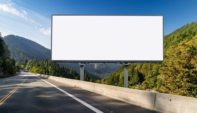 blank billboard on scenic highway in mountain landscape perfect for outdoor advertising mockup